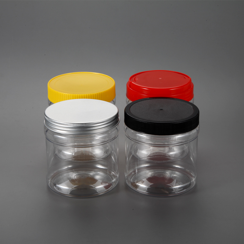 Round plastic bottle with screw lid food grade plastic storage bottles PET jar