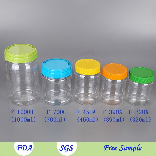 Large Plastic Candy Jars with Red Lids,Food Grade Straight Round Clear
