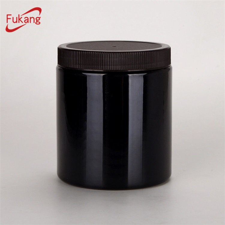 22oz Round Black Plastic PET Food Packaging Jar