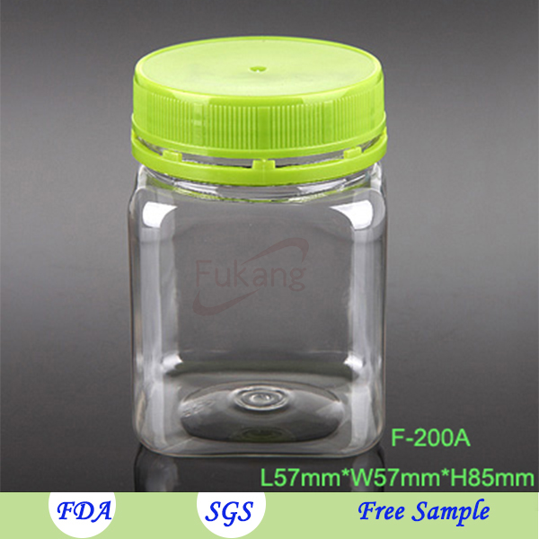 Packing Jar,200ml Tamper proof Plastic Food Bottle Tubs for Nuts,Pet Square Bottle Supplier