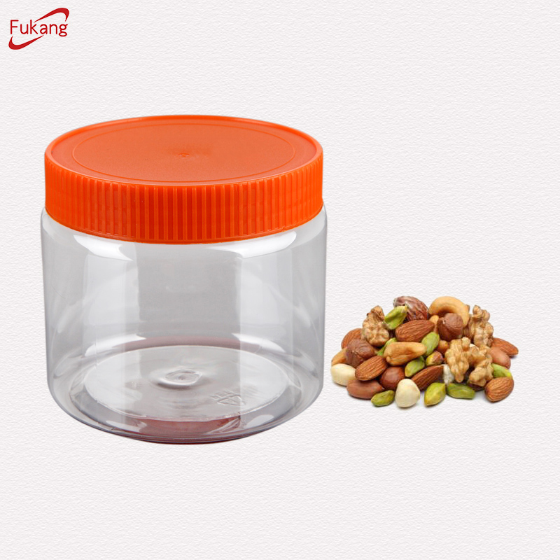 Wholesale plastic Food storage PET transparent container round sealable candy and cookie jars with cap