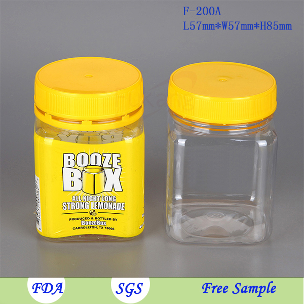PET nut jar honey transparent square 18 oz pet plastic jar for packaging pickle food 350ml cookie and candy jar