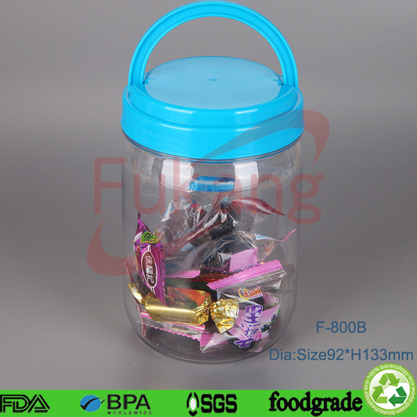 800ml cylindrical PET food bottle/jar/container with handle lid clear toy paint can
