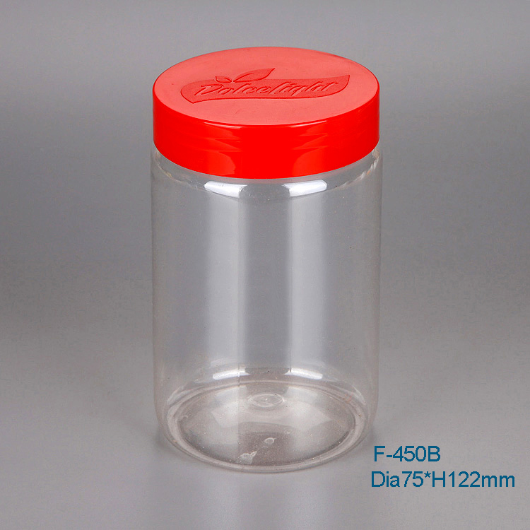 Food grade cylindrical round 450ml transparent plastic food PET jars