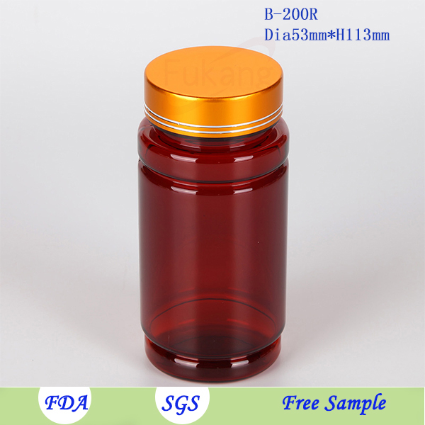 Made in China 200CC empty plastic capsule/pill bottle with metal cap
