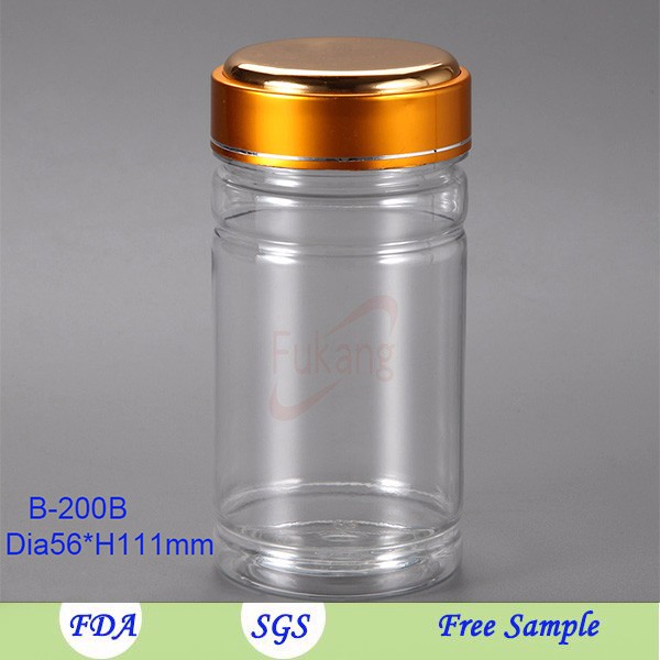 Wholesale 200ml clear PET plastic capsule bottle with metal cap