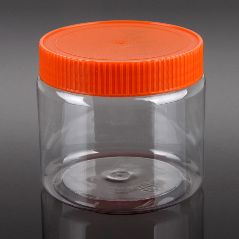 Clear food grade 500ml PET plastic wide mouth jar with screw cap