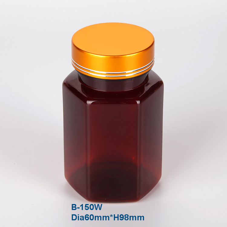 200ml hexagonal plastic drug/pharmaceutical bottle packaging pill, clear pill plastic bottle PET vitamin container aluminum cap
