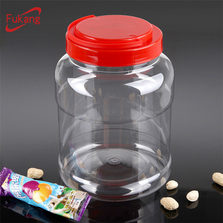 clear 3.5L food grade plastic large cylinder container,3.5liter big round PETcontainer for groundnut storage
