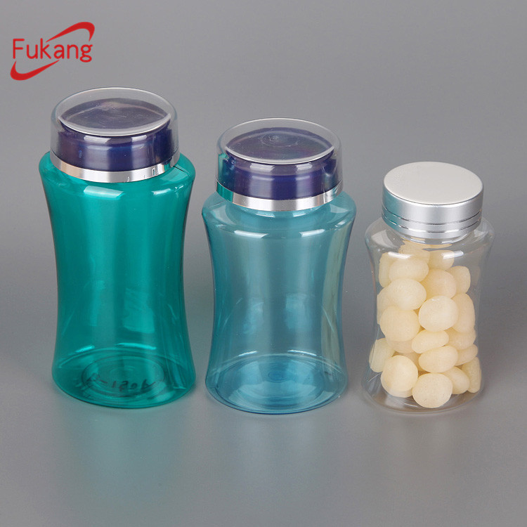 fancy 130ml clear blue plastic pill bottles with flip top cap