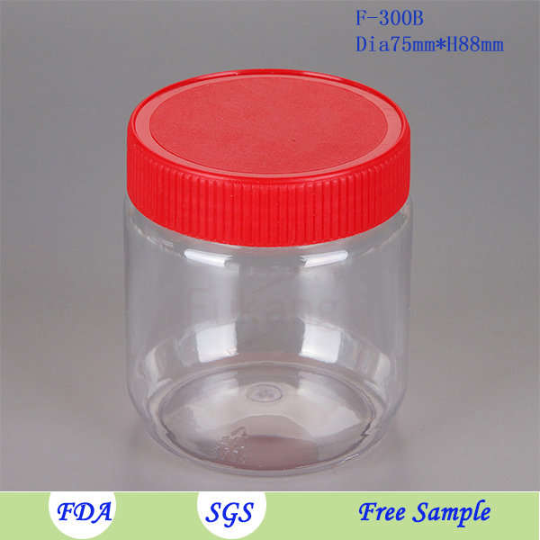 300ml 10oz PET plastic jar packing wide mouth biscuit /cookie /candy/nut butter round clear jar food grade aluminum cap