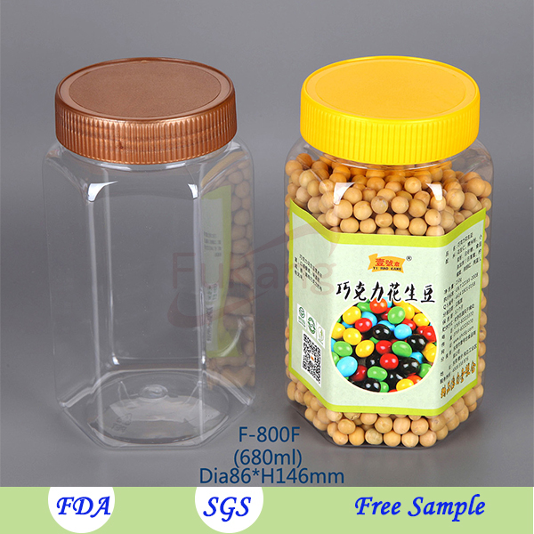 pet bottle 800cc hexagon shape food garde plastic container and clear plastic jar
