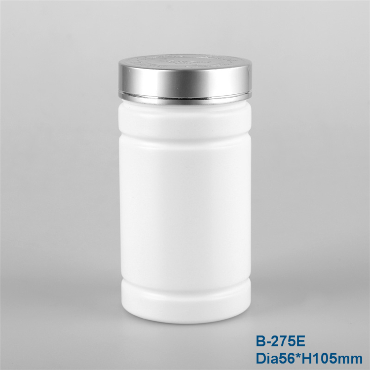 275cc Plastic Pharmacy Capsules Tablets White Container And Cylinder HDPE Pill Bottle With Metal Cap