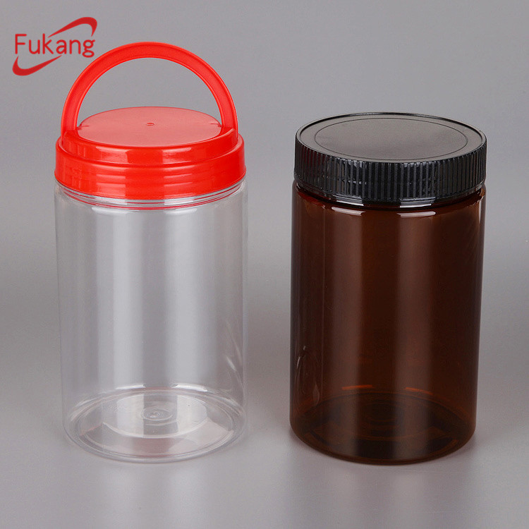1 liter clear plastic bottle, wide mouth cylinder container with lid, round pet plastic tube food packaging jars factory