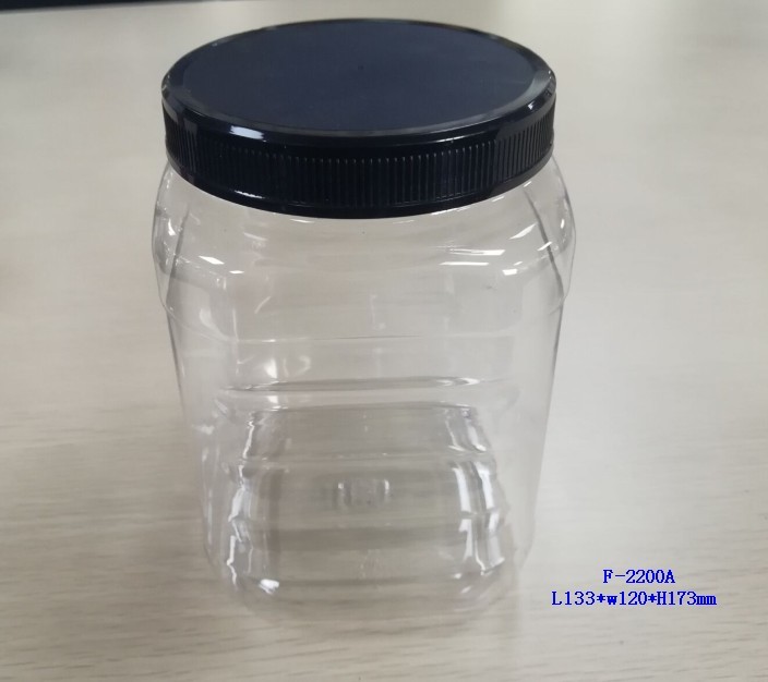 64 oz Clear Pet Plastic Square Pinch Grip Jar with 110mm screw top lid