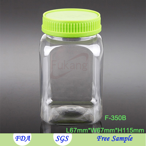 China manufacturer 350cc pet plastic bottles mini plastic sweets containers with green lids