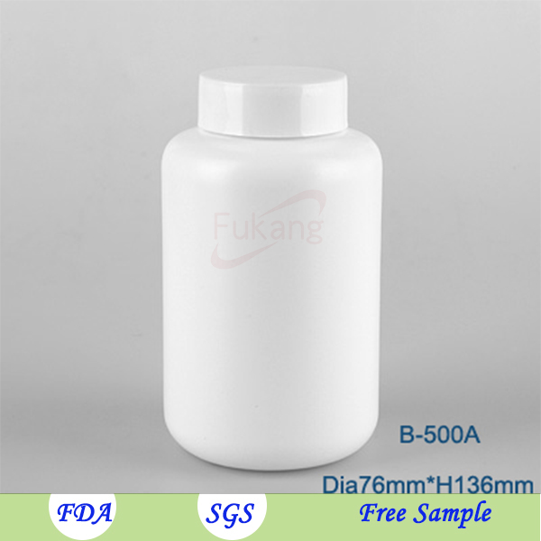 Custom made white 500cc HDPE medicine bottle plastic pill bottle