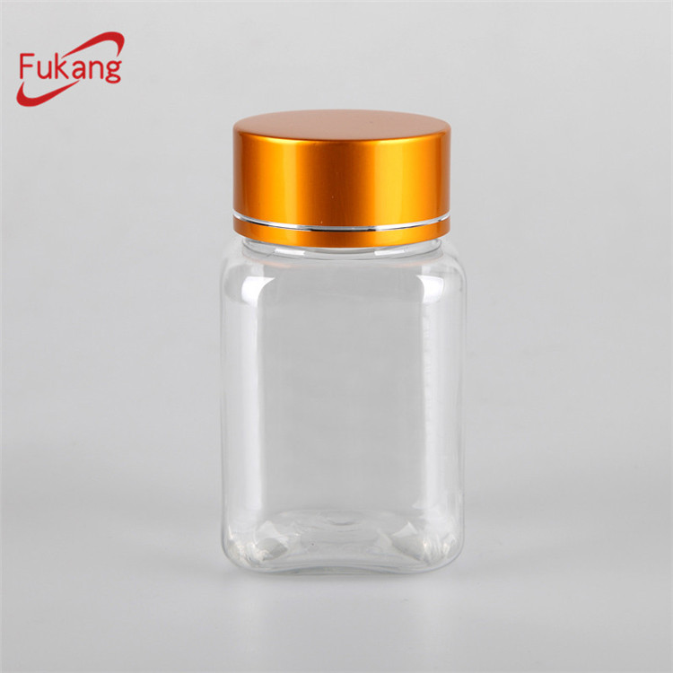 80ml square clear PET plastic capsule bottles with aluminum cap, 80cc pet medicine pill bottles wholesale made in China supplier