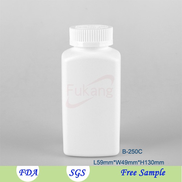 250cc square hermetic plastic pill capsule bottle,HDPE plastic tablets white color bottle and pill container with flip cap