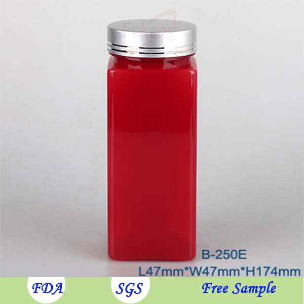 clear PET plastic vitamin and capsules bottle, plastic pill container with aluminum screw 250ml