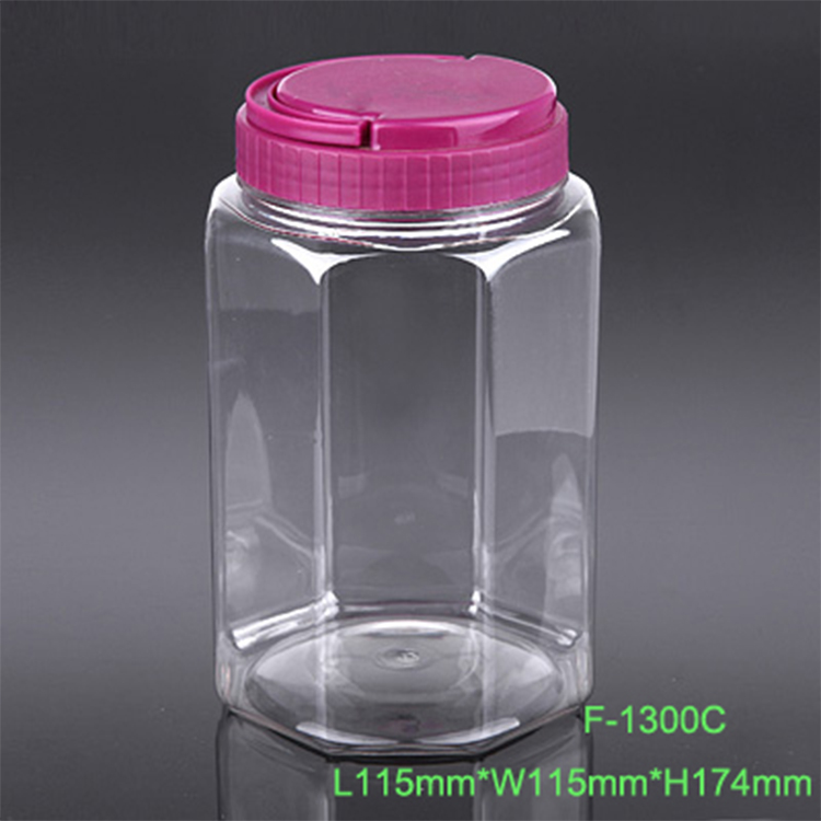 250ml 850ml 1300ml wholesale Home kitchen Sealed clear plastic hexagon small nuts cashew chocolate cookie Dry Food Storage jars