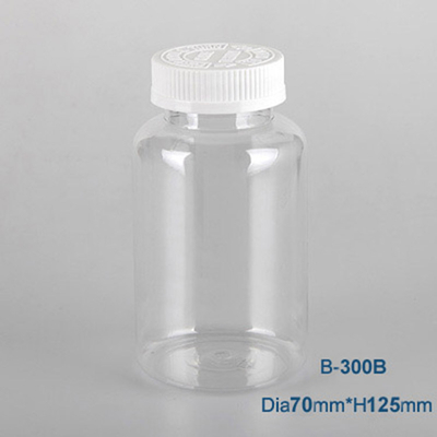 Pharmaceutical 300cc clear pet plastic capsule bottle with childproof cap