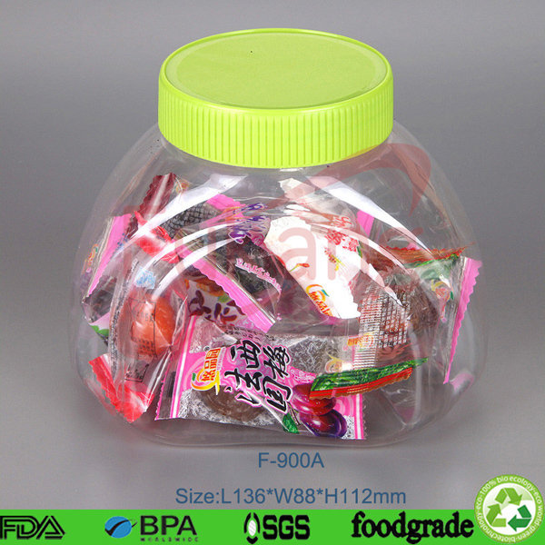 Free sample 1000ml round shape and wide mouth PET plastic candy jar factory wholesale