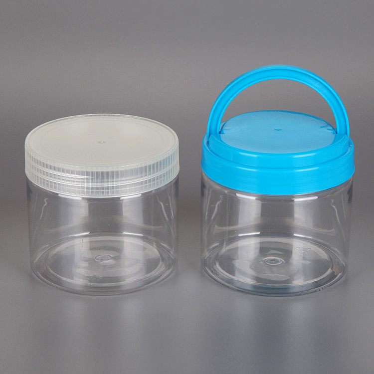 Cheap food grade 450ml clear PET round candy bottle plastic jar