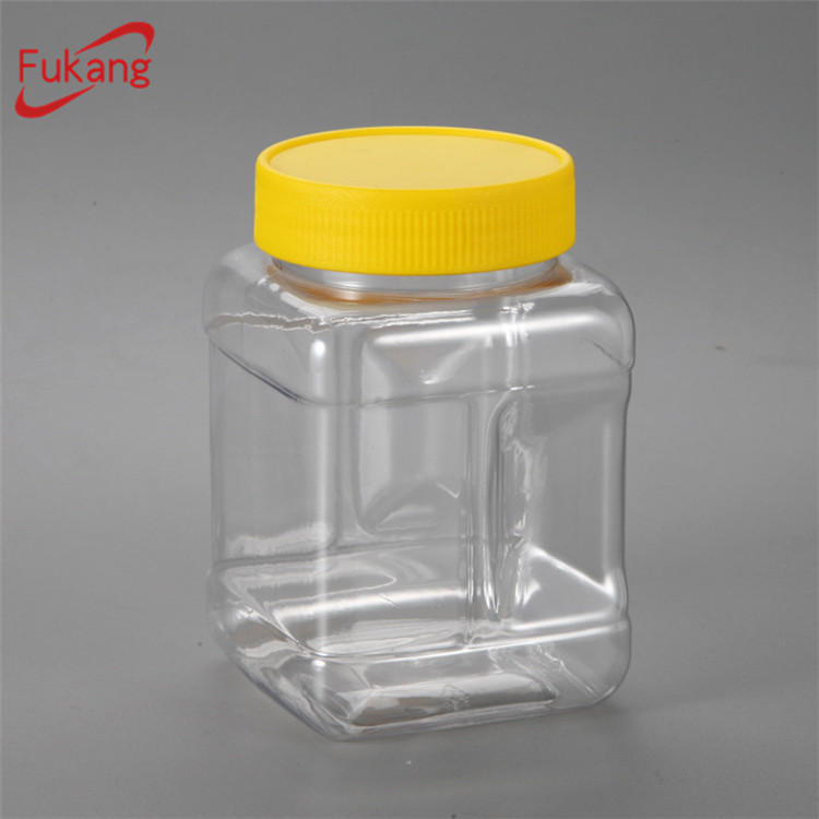 square plastic 500ml jar for sugar packaging,transparent square clear plastic storage jars with lid