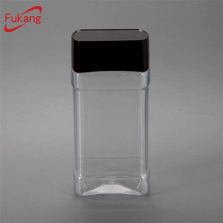 450ml Food Grade Clear Plastic Coffee Jar with Square Screw Lid, Transparent PET Food Bottle for Powder