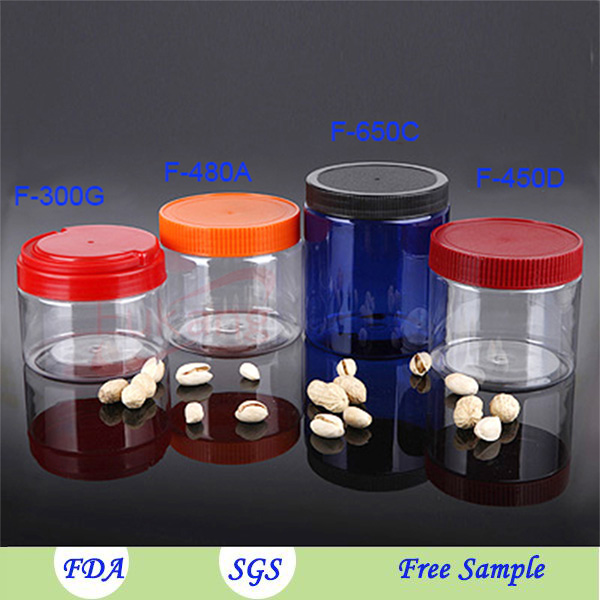 300ml 10oz PET plastic jar packing wide mouth biscuit /cookie /candy/nut butter round clear jar food grade aluminum cap