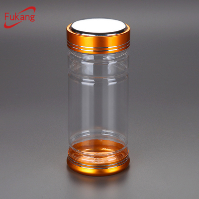 250ml plastic packaging bottles with gold cap, PET bamboo shape bottle with grooves for label design