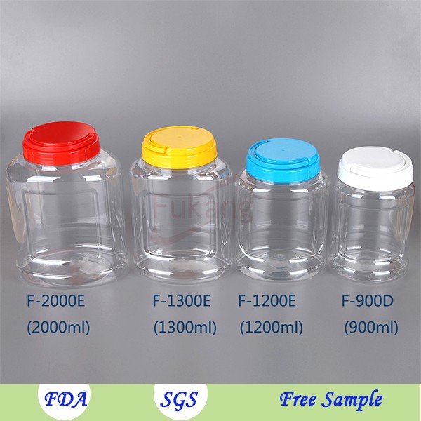 1200ml plastic food grade container jar / PET candy bottle factory,clear plastic jars with handle cap for food storage