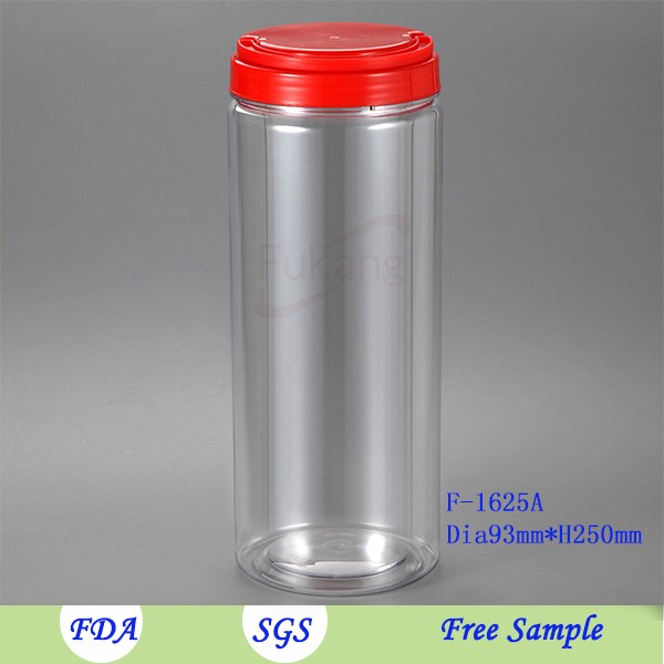 Large Plastic Candy Jars with Red Lids,Food Grade Straight Round Clear