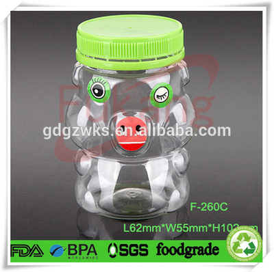 260ml PET clear animal shape plastic candy sweet jar,small plastic children's bottle&PP colored tamper proof screw cap