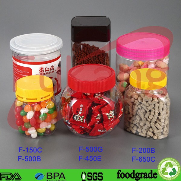 screw cap PET plastic bottle candy jar wholesale 300ml- 500ml plastic jar for packing jam and dried food