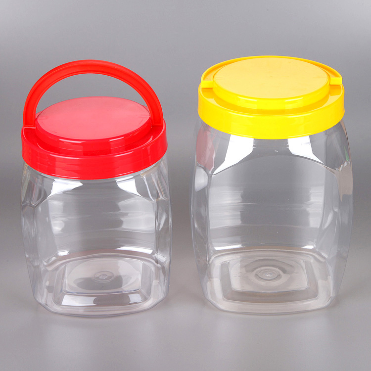 red square PET jar with handle,transparent food grade jar,1800ml plastic candy jar wholesale