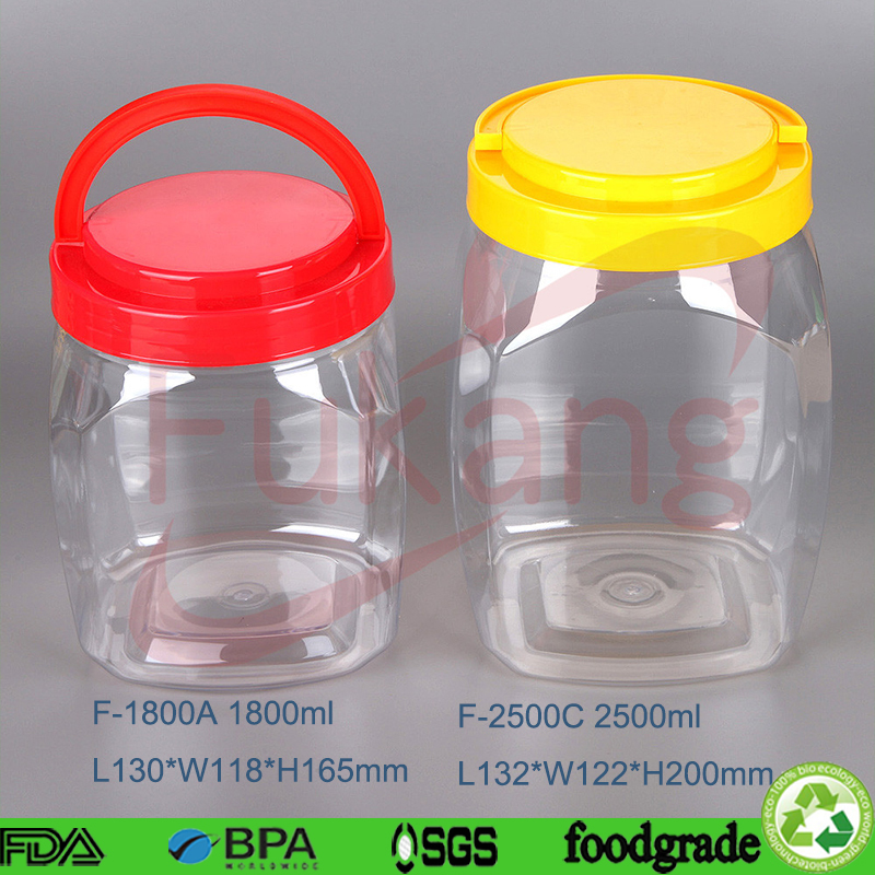2.5L large clear plastic container with white lid plastic shaker bottle